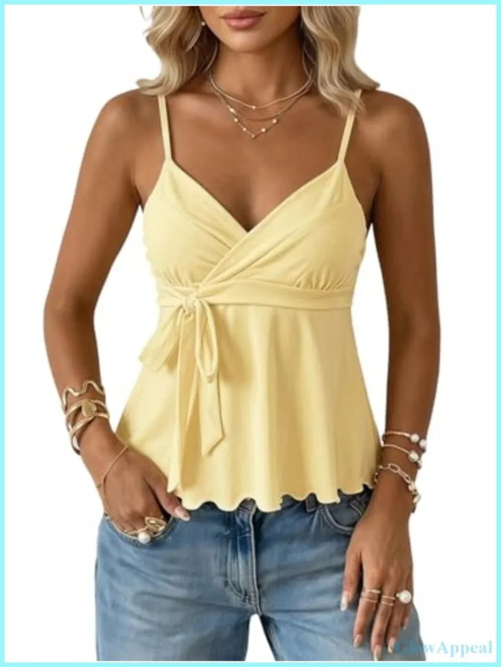 Sleeveless V-Neck Peplum Crop Wrap Top Cute Summer Tie Front Tank Camisole